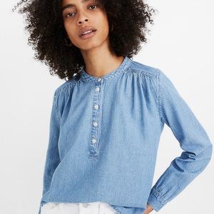Madewell Denim Shirred Popover Top